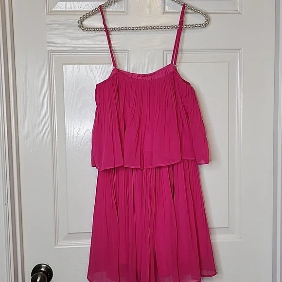 Exlura Women Hot Pink Spaghetti Strap Flowy Romper Shorts Dress Size Small - Picture 3 of 12